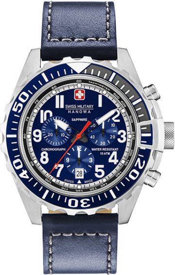 Swiss Military Hanowa 06-4304.04.003 Horloge Touchdown Chrono staal/leder