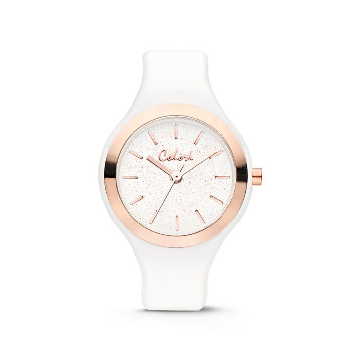 Colori Macaron 5 COL576 Horloge - Siliconen Band - Ø 30 mm - Wit / Rosékleurig