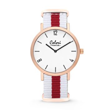 Colori Horloge Phantom staal/nylon rood-wit 42 mm 5-COL492