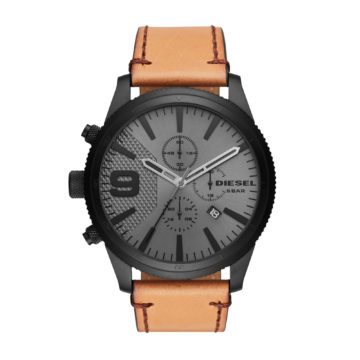 Diesel Horloge Chronograaf Rasp staal/leder zwart-cognac 59 mm DZ4468