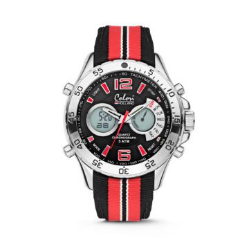 Colori horloge Holland Sports staal/nylon rood-zwart-wit 48 mm 5-CLD131
