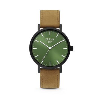 Frank 1967 7FW-0008 Stalen horloge met lederen band, bruin en groen Ø 42 mm