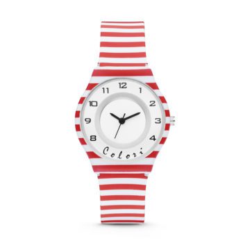 Colori Funtime 5 CLK103 Kinderhorloge met Strepen – Siliconen Band – Ø 34 mm – Rood