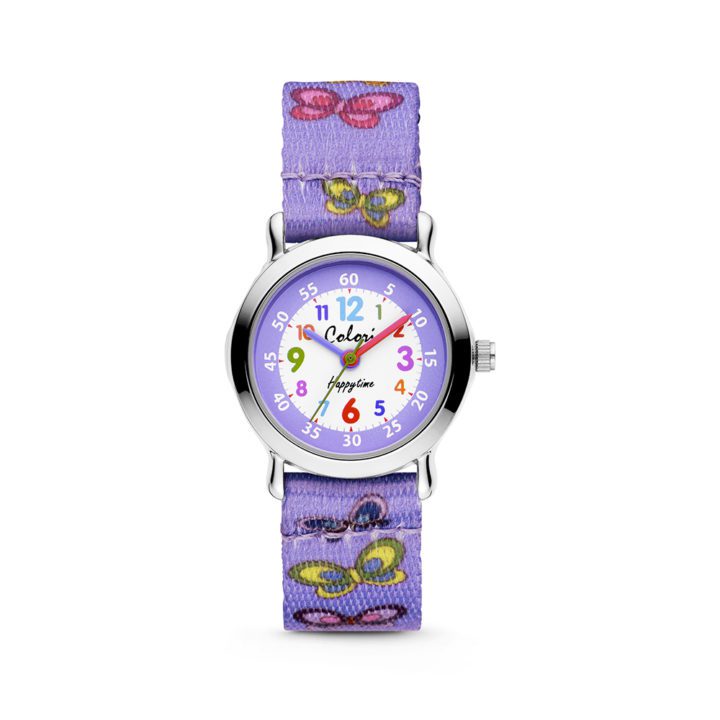 Colori Kidz 5 CLK109 Kinderhorloge met Vlinders - Kunststof Band - Ø 27 mm - Paars