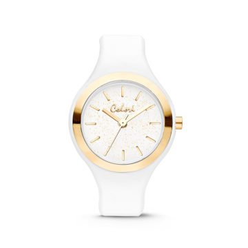 Colori Macaron 5 COL575 Horloge – Siliconen Band – Ø 30 mm – Wit / Goudkleurig