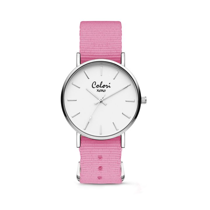 Colori XOXO 5 COL557 Horloge geschenkset met Armband - Nato Band - Ø 36 mm - Roze / Zilverkleurig