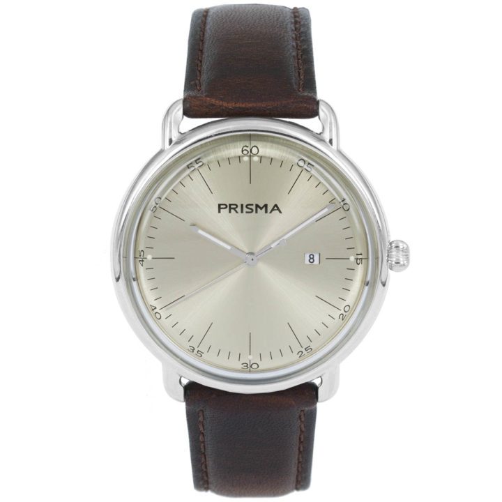 Prisma Herenhorloge P.1912 Lederen band Zilverkleurig