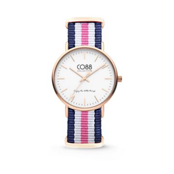 CO88 Horloge staal/nylon rosé/blauw/wit/roze 36 mm 8CW-10030