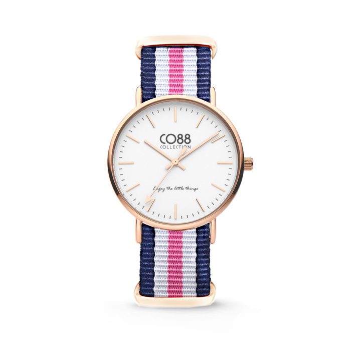 CO88 Horloge staal/nylon rosé/blauw/wit/roze 36 mm 8CW-10030