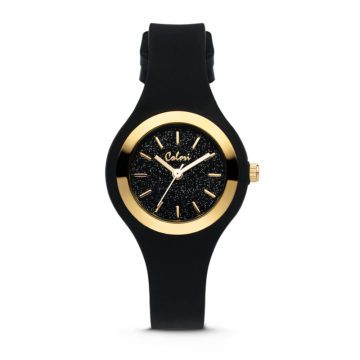 Colori Macaron Sparkle 5 COL541 Horloge – Siliconen Band – Ø 30 mm – Zwart / Goudkleurig