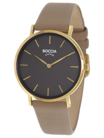 Boccia 3273-04 Horloge titanium-leder goudkleurig-taupe 35 mm