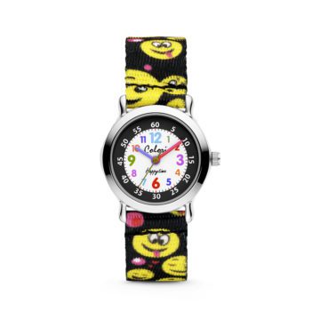 Colori Kidz 5 CLK106 Kinderhorloge met Smiley Emoticons – Kunststof Band – Ø 27 mm – Zwart / Multikleur