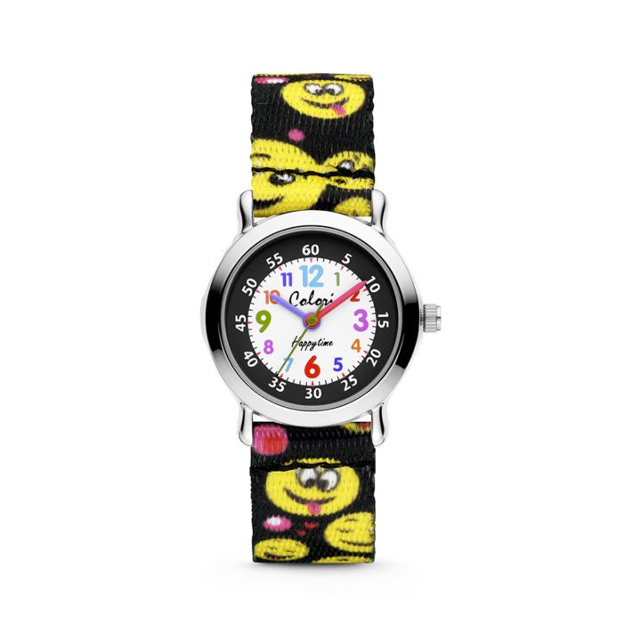 Colori Kidz 5 CLK106 Kinderhorloge met Smiley Emoticons - Kunststof Band - Ø 27 mm - Zwart / Multikleur