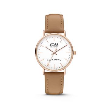 CO88 Horloge staal/leder 36 mm rosé/lichtbruin 8CW-10005