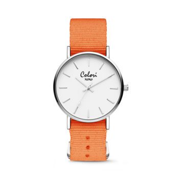 Colori XOXO 5 COL555 Horloge geschenkset met Armband – Nato Band – Ø 36 mm – Oranje / Zilverkleurig