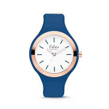 Colori Horloge Macaron staal/siliconen rosé-blauw 44 mm 5-COL506