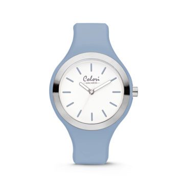 Colori Horloge Macaron staal/siliconen lichtblauw 44 mm 5-COL508