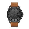 Diesel DZ4463 Chronograaf Mega Chief staal/leder zwart-cognac 59 mm