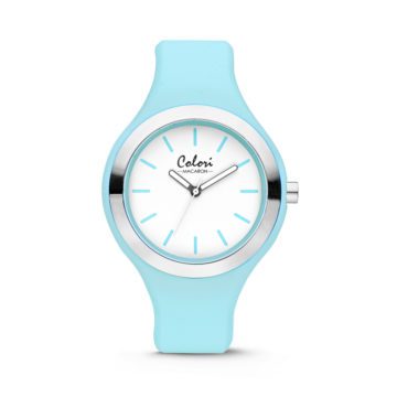 Colori Horloge Macaron staal/siliconen zilverkleurig-pastelblauw 44 mm 5-COL433