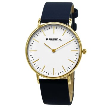 Prisma Unisex-horloge staal/leder goudkeurig-blauw P.1620.606G