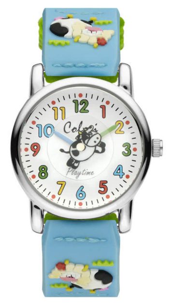 Colori Kinderhorloge Koe staal/nylon blauw-groen 28 mm 5-CLK067