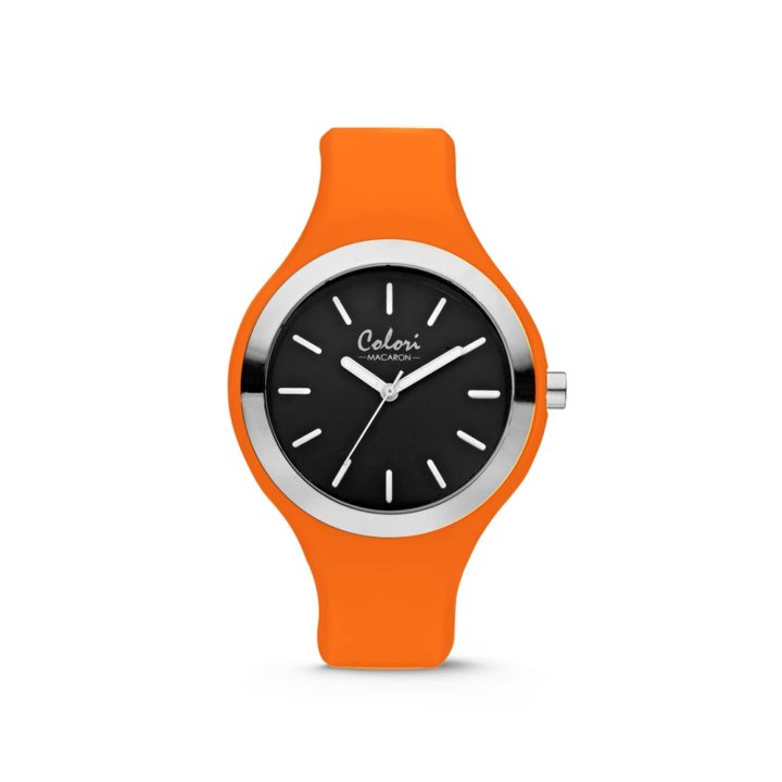 Colori Macaron 5 COL587 Horloge - Siliconen Band - Ø 44 mm - Oranje / Zwart