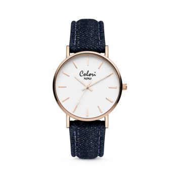 Colori XOXO 5 COL567 Horloge – Denim Band – Ø 36 mm – Donker Blauw / Rosékleurig