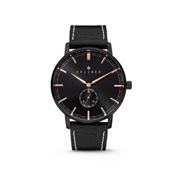 Kaliber 7KW-00005 – Stalen Horloge met Leren Band – Zwart en Rosékleurig – 40 mm