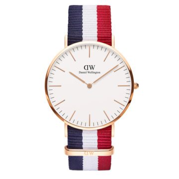 Daniel Wellington Horloge Classic Cambridge staal/nato rosekleurig-rood-wit-blauw DW00100003