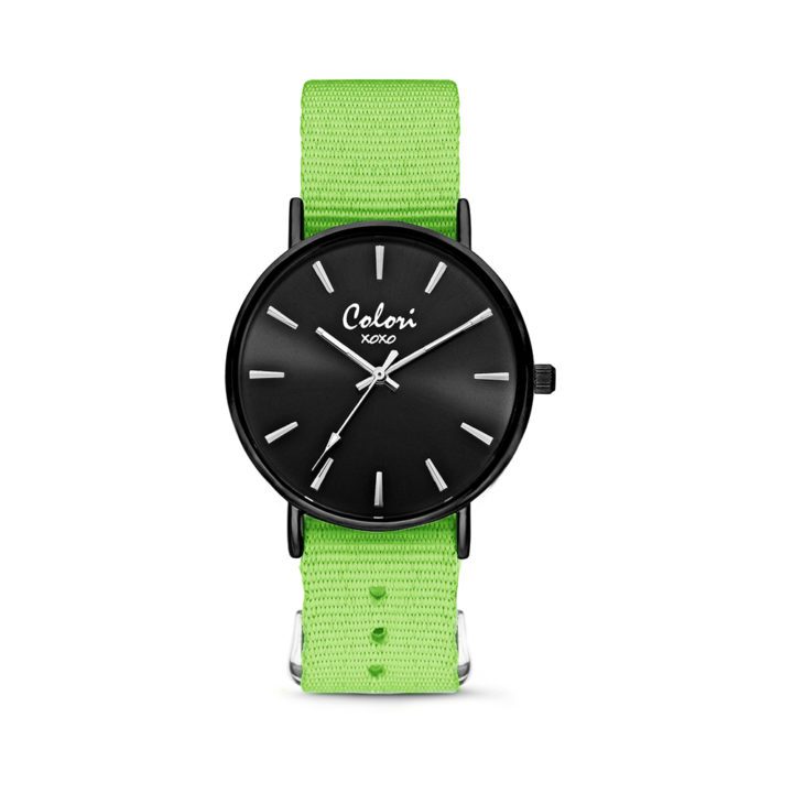 Colori XOXO 5 COL550 Horloge geschenkset met Armband - Nato Band - Ø 36 mm - Groen / Zwart