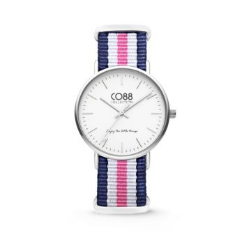CO88 Horloge staal/nylon blauw/wit/roze 36 mm 8CW-10029