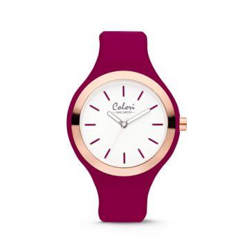 Colori Horloge Macaron staal/siliconen bordeauxrood 44 mm 5-COL509