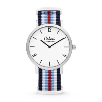 Colori Horloge Phantom staal/nylon rood-wit-blauw 42 mm 5-COL490