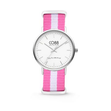 CO88 Horloge staal/nylon wit/roze 36 mm 8CW-10025