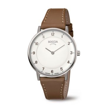 Boccia Horloge titaan/leder zilverkleurig-bruin 3259-01