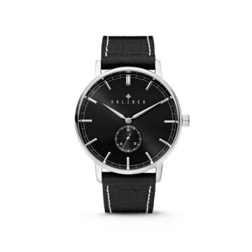 Kaliber 7KW-00002 – Stalen Horloge met Leren Band – Zwart en Zilverkleurig – 40 mm