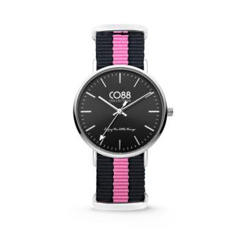 CO88 Horloge staal/nylon zwart/roze 36 mm 8CW-10034