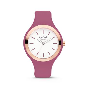 Colori Horloge Macaron staal/siliconen rosé-donkerroze 44 mm 5-COL505