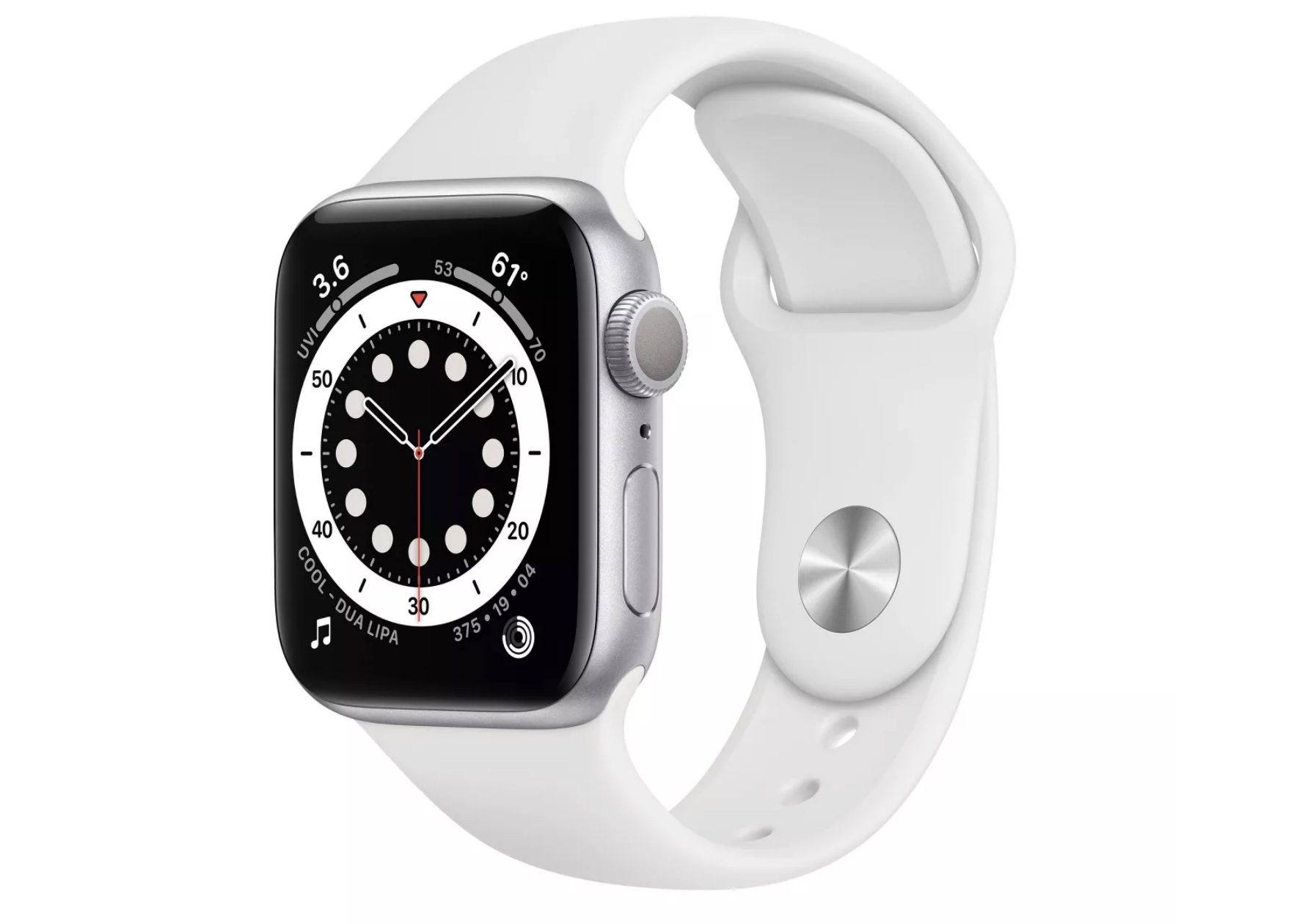 Apple Watch Series 6 GPS 44mm Silver Aluminum with White Sport Band A2292
