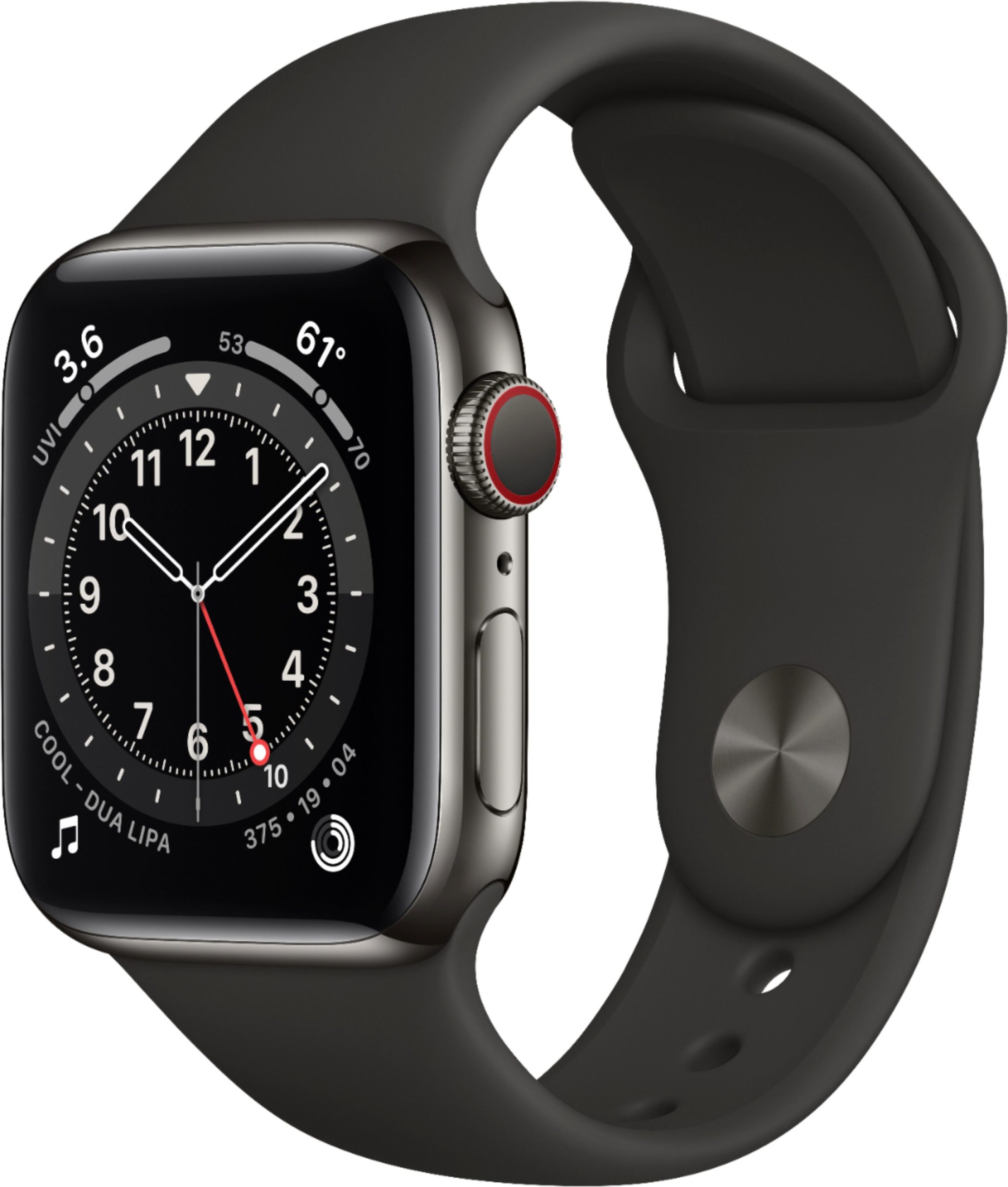 Apple Watch Series 6 GPS + Cellular 40mm Graphite Stainless Steel with Black Sport Band A2293