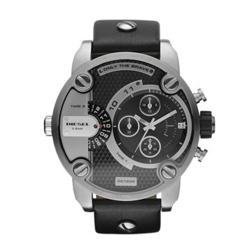 Diesel Horloge Chrono Little Daddy staal/leder grijs-zwart DZ7256