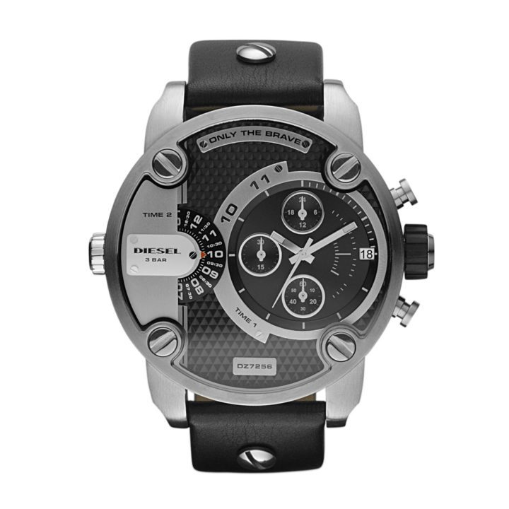 Diesel Horloge Chrono Little Daddy staal/leder grijs-zwart DZ7256