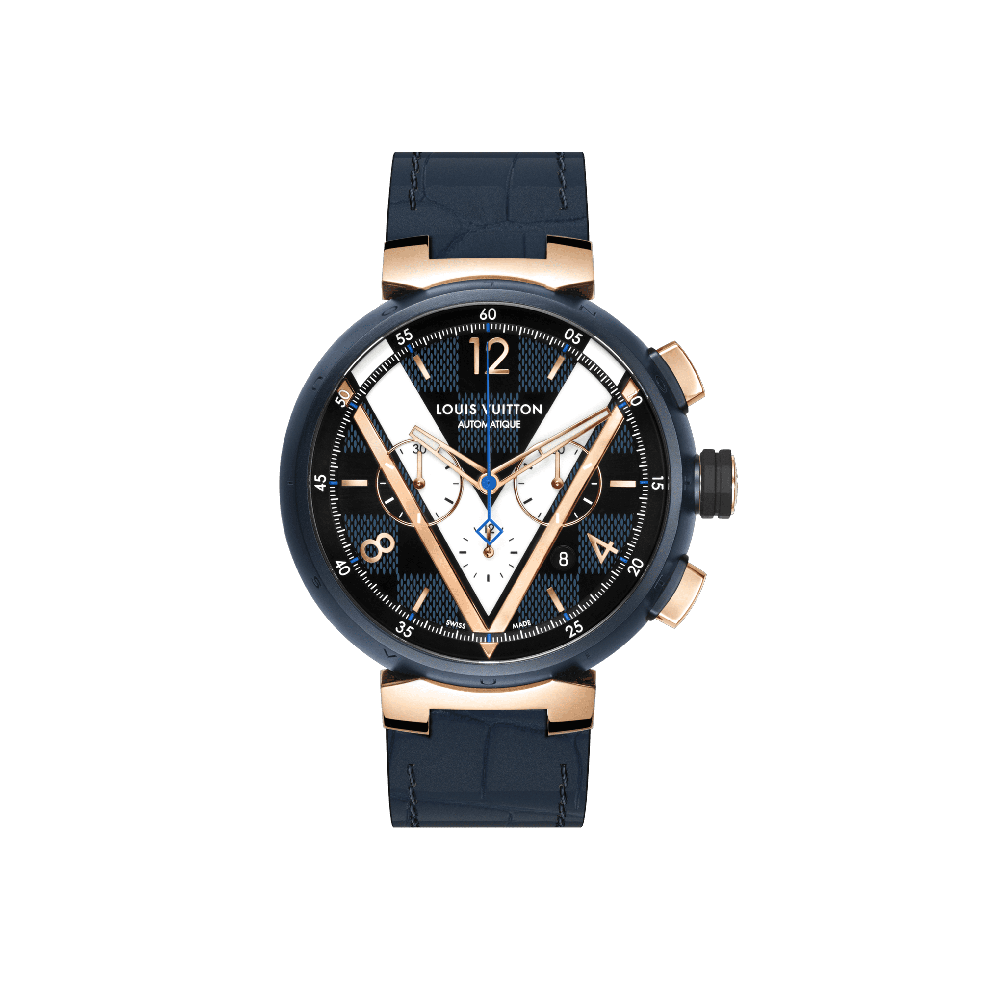 Louis Vuitton Tambour Damier Cobalt Blue and Gold Chronograph