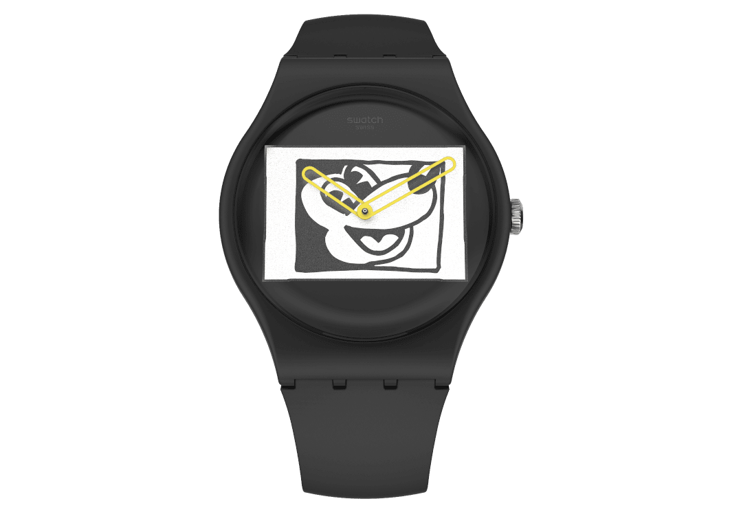 Swatch Keith Haring Mickey Blanc Sur Noir SUOZ337