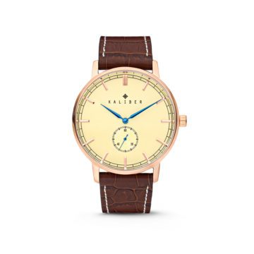 Kaliber 7KW-00003 – Stalen Horloge met Leren Band – Bruin en Rosékleurig – 40 mm