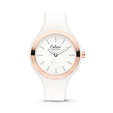 Colori Horloge Macaron staal/siliconen rosé/wit 30 mm 5-COL488