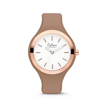 Colori Horloge Macaron staal/siliconen rosé-zandbruin 44 mm 5-COL507