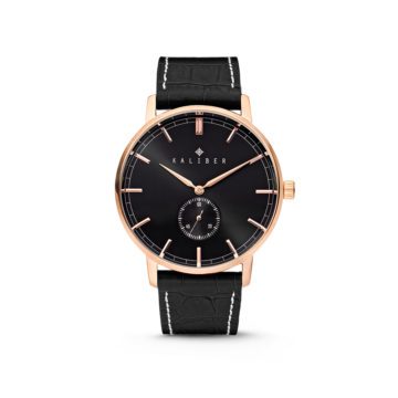 Kaliber 7KW-00004 – Stalen Horloge met Leren Band – Zwart en Rosékleurig – 40 mm