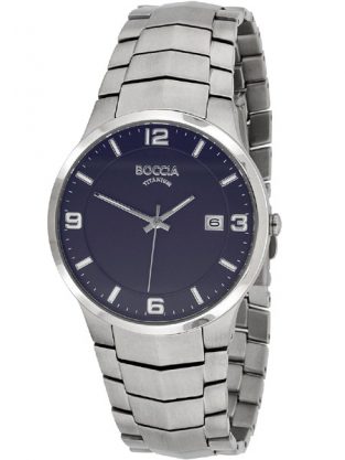 Boccia Herenhorloge Titanium zilverkleurig-blauw 3561-04