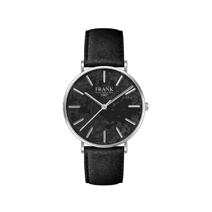 Frank 1967 Watches 7FW 0018 Stalen Horloge met Leren Band - Ø42 mm - Zilverkleurig / Zwart